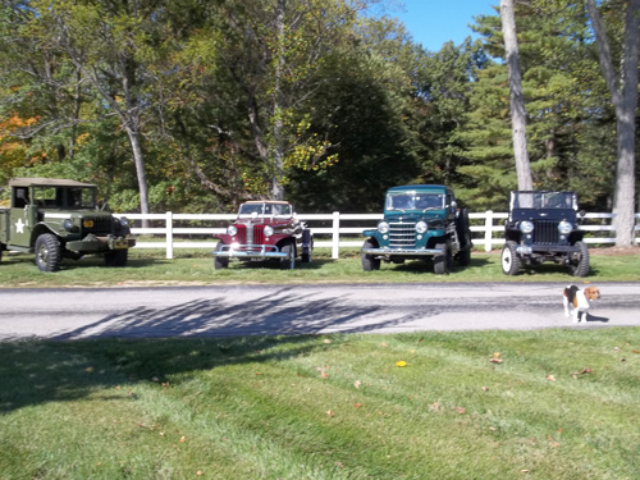 1948 Willys CJ-2A, 1949 Jeepster, 1952 Truck, and 1952 M37